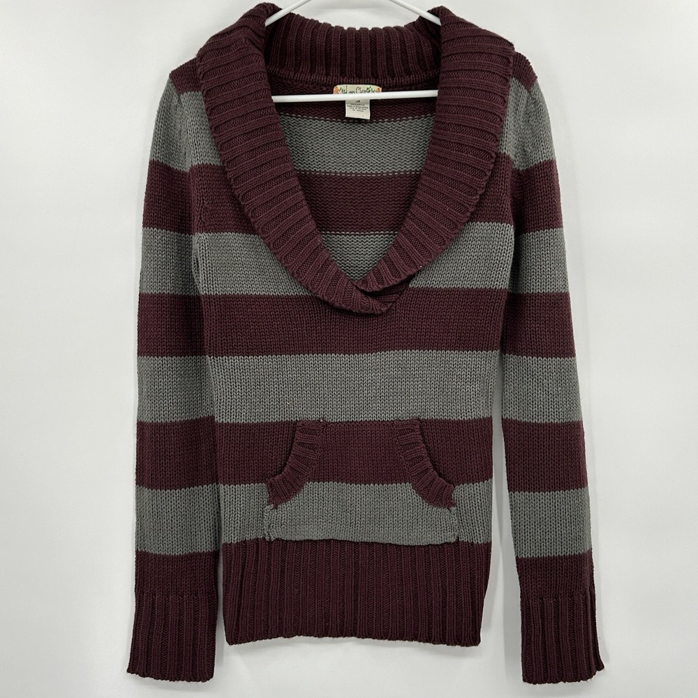 VTG Love Change Womens Y2K Deep V Neck Sweater Size M Gray Purple Retro Preppy